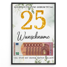 Laden Sie das Bild in den Galerie-Viewer, Personalisiertes Geldgeschenk zum 25. Geburtstag Frauen Männer Geburtstagsgeschenk Geld Geschenkidee personalisierbar