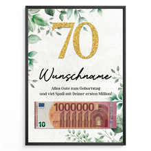Laden Sie das Bild in den Galerie-Viewer, Personalisiertes Geldgeschenk zum 70. Geburtstag Männer Frauen Geburtstagskarte