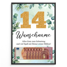 Laden Sie das Bild in den Galerie-Viewer, Personalisiertes Geldgeschenk zum 14. Geburtstag Männer Frauen Geburtstagsgeschenk Geld Geschenk personalisierbar