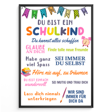Laden Sie das Bild in den Galerie-Viewer, Schulkind Geschenk zur Einschulung Jungen Mädchen Einschulungsposter Schulanfang