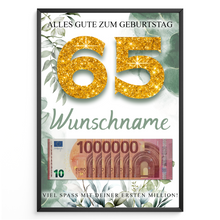Laden Sie das Bild in den Galerie-Viewer, Personalisiertes Geldgeschenk zum 65. Geburtstag Männer Frauen Geburtstagsgeschenk Geld Geschenk personalisierbar