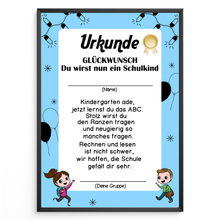 Laden Sie das Bild in den Galerie-Viewer, Urkunde zur Einschulung Schulkind Geschenkidee zum Schulanfang Kindergarten