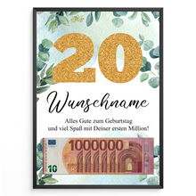 Laden Sie das Bild in den Galerie-Viewer, Personalisiertes Geldgeschenk zum 20. Geburtstag Männer Frauen Geburtstagsgeschenk Geld Geschenk personalisierbar