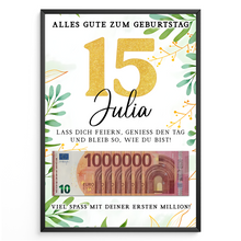 Laden Sie das Bild in den Galerie-Viewer, Personalisiertes Geldgeschenk zum 15. Geburtstag Geld Geschenkidee personalisierbar Geburtstagskarte