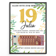 Laden Sie das Bild in den Galerie-Viewer, Personalisiertes Geldgeschenk zum 19. Geburtstag Geld Geschenkidee personalisierbar Geburtstagskarte