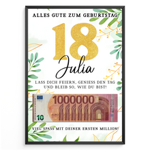 Laden Sie das Bild in den Galerie-Viewer, Personalisiertes Geldgeschenk zum 18. Geburtstag Geld Geschenkidee personalisierbar Geburtstagskarte