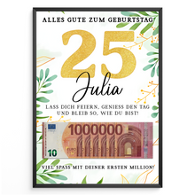 Laden Sie das Bild in den Galerie-Viewer, Personalisiertes Geldgeschenk zum 25. Geburtstag Geld Geschenkidee personalisierbar Geburtstagskarte