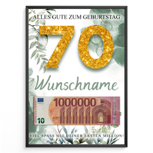 Laden Sie das Bild in den Galerie-Viewer, Personalisiertes Geldgeschenk zum 70. Geburtstag Männer Frauen Geburtstagsgeschenk Geld Geschenk personalisierbar