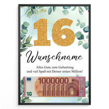Laden Sie das Bild in den Galerie-Viewer, Personalisiertes Geldgeschenk zum 16. Geburtstag Männer Frauen Geburtstagsgeschenk Geld Geschenk personalisierbar
