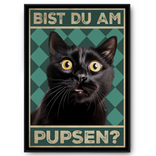 Laden Sie das Bild in den Galerie-Viewer, Bist du am Pupsen? Katzen Poster Badezimmer Gästebad Wandbild Klo Toilette Dekoration Lustiges Gäste-WC Bild DIN A4 - Katze 02
