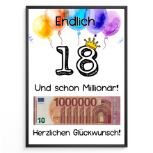Laden Sie das Bild in den Galerie-Viewer, Geldgeschenk 18. Geburtstag Jungen Mädchen Lustiges Geburtstagsgeschenk Witzige Geschenkidee Geld verschenken Sohn Tochter 18 Jahre Geschenk