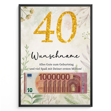 Laden Sie das Bild in den Galerie-Viewer, Personalisiertes Geldgeschenk zum 40. Geburtstag Männer Frauen Geburtstagsgeschenk Geld Geschenkidee personalisierbar