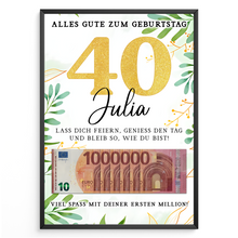 Laden Sie das Bild in den Galerie-Viewer, Personalisiertes Geldgeschenk zum 40. Geburtstag Geld Geschenkidee personalisierbar Geburtstagskarte