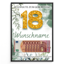 Laden Sie das Bild in den Galerie-Viewer, Personalisiertes Geldgeschenk zum 18. Geburtstag Männer Frauen Geburtstagsgeschenk Geld Geschenk personalisierbar