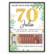Laden Sie das Bild in den Galerie-Viewer, Personalisiertes Geldgeschenk zum 70. Geburtstag Geld Geschenkidee personalisierbar Geburtstagskarte