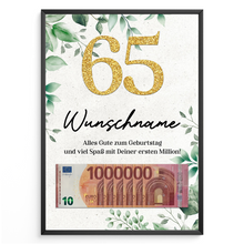 Laden Sie das Bild in den Galerie-Viewer, Personalisiertes Geldgeschenk zum 65. Geburtstag Männer Frauen Geburtstagskarte