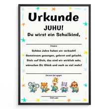 Laden Sie das Bild in den Galerie-Viewer, Einschulung Urkunde Kindergarten Abschied Geschenkidee zum Schulanfang Schulkind