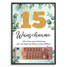Laden Sie das Bild in den Galerie-Viewer, Personalisiertes Geldgeschenk zum 15. Geburtstag Männer Frauen Geburtstagsgeschenk Geld Geschenk personalisierbar