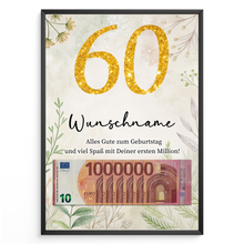 Laden Sie das Bild in den Galerie-Viewer, Personalisiertes Geldgeschenk zum 60. Geburtstag Männer Frauen Geburtstagsgeschenk Geld Geschenkidee personalisierbar