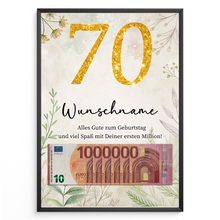 Laden Sie das Bild in den Galerie-Viewer, Personalisiertes Geldgeschenk zum 70. Geburtstag Männer Frauen Geburtstagsgeschenk Geld Geschenkidee personalisierbar