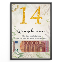 Laden Sie das Bild in den Galerie-Viewer, Personalisiertes Geldgeschenk zum 14. Geburtstag Männer Frauen Geburtstagsgeschenk Geld Geschenkidee personalisierbar