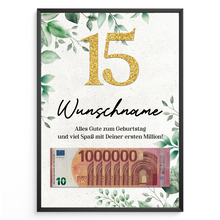 Laden Sie das Bild in den Galerie-Viewer, Personalisiertes Geldgeschenk zum 15. Geburtstag Männer Frauen Geburtstagskarte