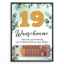 Laden Sie das Bild in den Galerie-Viewer, Personalisiertes Geldgeschenk zum 19. Geburtstag Männer Frauen Geburtstagsgeschenk Geld Geschenk personalisierbar