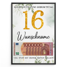 Laden Sie das Bild in den Galerie-Viewer, Personalisiertes Geldgeschenk zum 16. Geburtstag Frauen Männer Geburtstagsgeschenk Geld Geschenkidee personalisierbar