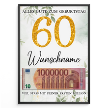Laden Sie das Bild in den Galerie-Viewer, Personalisiertes Geldgeschenk zum 60. Geburtstag Frauen Männer Geburtstagsgeschenk Geld Geschenkidee personalisierbar