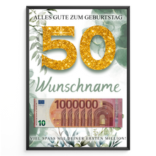 Laden Sie das Bild in den Galerie-Viewer, Personalisiertes Geldgeschenk zum 50. Geburtstag Männer Frauen Geburtstagsgeschenk Geld Geschenk personalisierbar