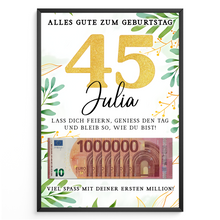 Laden Sie das Bild in den Galerie-Viewer, Personalisiertes Geldgeschenk zum 45. Geburtstag Geld Geschenkidee personalisierbar Geburtstagskarte