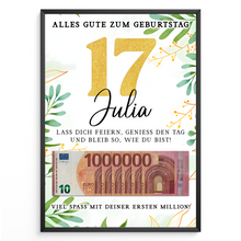 Laden Sie das Bild in den Galerie-Viewer, Personalisiertes Geldgeschenk zum 17. Geburtstag Geld Geschenkidee personalisierbar Geburtstagskarte