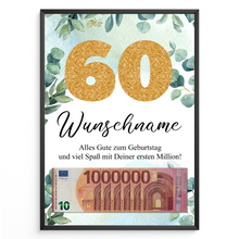 Laden Sie das Bild in den Galerie-Viewer, Personalisiertes Geldgeschenk zum 60. Geburtstag Männer Frauen Geburtstagsgeschenk Geld Geschenk personalisierbar