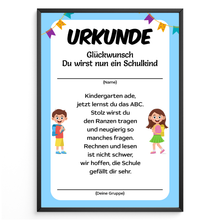Laden Sie das Bild in den Galerie-Viewer, Schulkind Urkunde zur Einschulung Geschenkidee zum Schulanfang Kindergarten