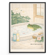 Laden Sie das Bild in den Galerie-Viewer, Frosch Poster Badezimmer Japanisch – Zen Spa Japandi Wanddeko im Vintage Look