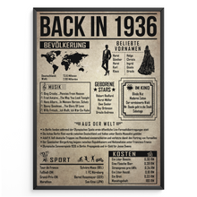 Laden Sie das Bild in den Galerie-Viewer, 90. Geburtstag Geschenkidee personalisierbar | Poster Jahrgang 1936 Geschenk | Back in 1936 Rückblick