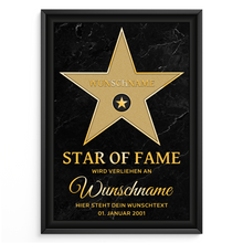 Laden Sie das Bild in den Galerie-Viewer, Personalisiertes Star of Fame Poster Gold Design – Hollywood Stern mit Name – Wunschtext & Datum – Edles Geschenk Geburtstag, Jubiläum, Auszeichnung