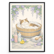 Laden Sie das Bild in den Galerie-Viewer, Japanisches Katzen Poster – Zen Spa Japandi Wandbild für Bad & Wohnzimmer