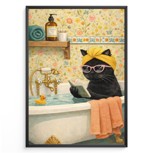 Laden Sie das Bild in den Galerie-Viewer, Katze in Badewanne Poster – Lustige Spa Katzen Wanddeko fürs Badezimmer
