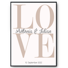 Laden Sie das Bild in den Galerie-Viewer, LOVE Partner Poster Personalisiert Namen & Datum Jahrestag Geschenk zur Hochzeit Poster