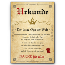 Laden Sie das Bild in den Galerie-Viewer, Bester Opa Urkunde Geschenkidee Bild Opa Geschenk von Enkeln