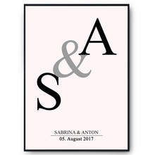 Laden Sie das Bild in den Galerie-Viewer, Initialen Partner Poster Personalisiert mit Datum & Namen Jahrestag Geschenk zur Hochzeit