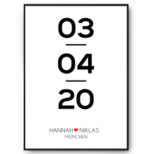 Laden Sie das Bild in den Galerie-Viewer, Partner Poster Personalisiert Datum Namen Ort Jahrestag Geschenk zur Hochzeit