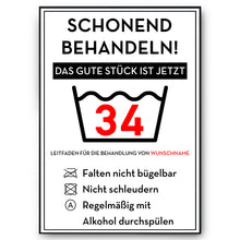 Laden Sie das Bild in den Galerie-Viewer, Personalisiertes Geschenk zum 34. Geburtstag Frau Mann Wäsche Lustige Geschenkidee 34 Jahre Geburtstagskarte Witzige Party Deko