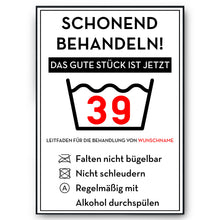 Laden Sie das Bild in den Galerie-Viewer, Personalisiertes Geschenk zum 39. Geburtstag Frau Mann Wäsche Lustige Geschenkidee 39 Jahre Geburtstagskarte Witzige Party Deko