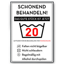 Laden Sie das Bild in den Galerie-Viewer, Personalisiertes Geschenk zum 20. Geburtstag Frau Mann Wäsche Lustige Geschenkidee 20 Jahre Geburtstagskarte Witzige Party Deko