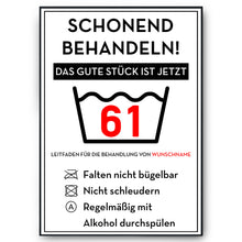 Laden Sie das Bild in den Galerie-Viewer, Personalisiertes Geschenk zum 61. Geburtstag Frau Mann Wäsche Lustige Geschenkidee 61 Jahre Geburtstagskarte Witzige Party Deko