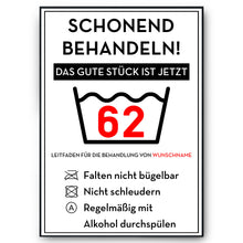 Laden Sie das Bild in den Galerie-Viewer, Personalisiertes Geschenk zum 62. Geburtstag Frau Mann Wäsche Lustige Geschenkidee 62 Jahre Geburtstagskarte Witzige Party Deko