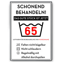 Laden Sie das Bild in den Galerie-Viewer, Personalisiertes Geschenk zum 65. Geburtstag Frau Mann Wäsche Lustige Geschenkidee 65 Jahre Geburtstagskarte Witzige Party Deko