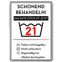 Laden Sie das Bild in den Galerie-Viewer, Personalisiertes Geschenk zum 21. Geburtstag Frau Mann Wäsche Lustige Geschenkidee 21 Jahre Geburtstagskarte Witzige Party Deko